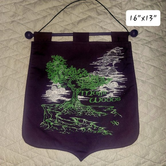Small Silk-Screened MAGIC WOODS Crest Wall Banner Flag Renaissance Fair LARP - Picture 1 of 3